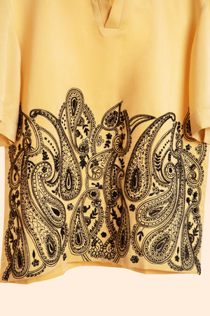 Mustard Handcrafted Embroidery Men's  Satin Shirt