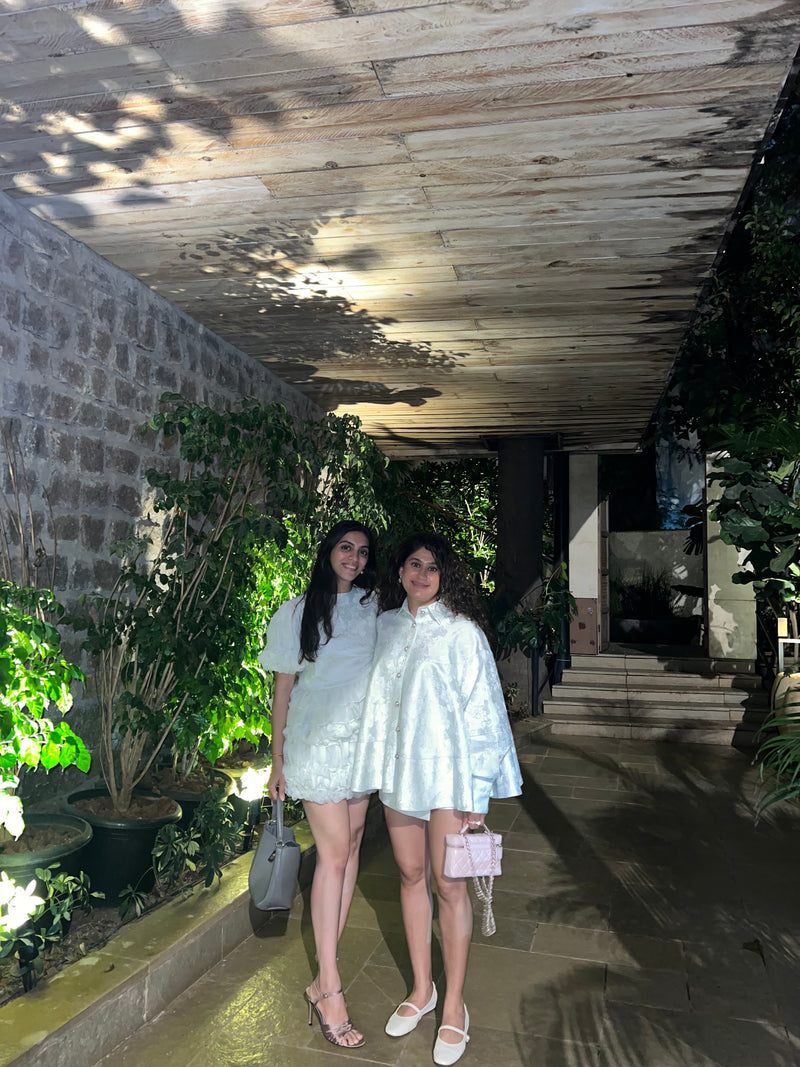 Pastel Green Jacquard Oversized Shirt with Matching Skort