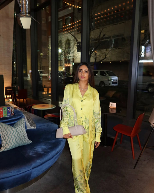 PRINTED SATIN CO-ORD WITH TIE