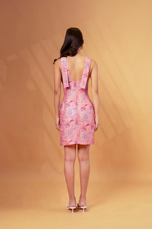 V-neck Linen Mini Dress With Bow Shoulders