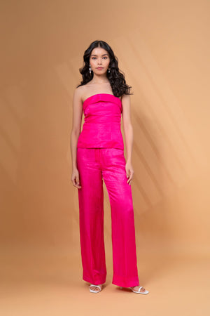 Linen Tube Top With Straight Pants Co-ord