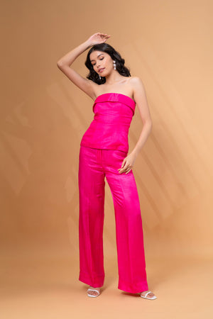 Linen Tube Top With Straight Pants Co-ord