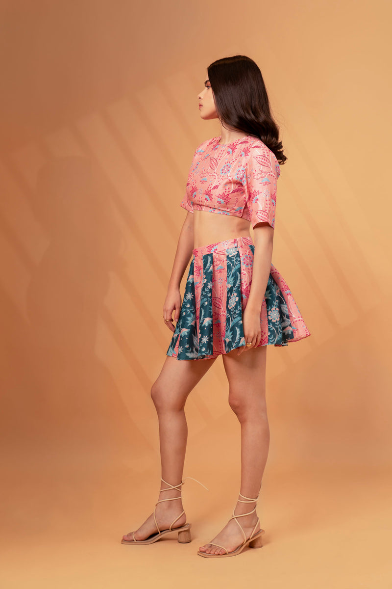 Printed Crop Top- Mini Skirt Linen Co-ord