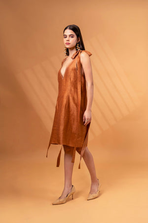 V-neck Linen Mini Dress