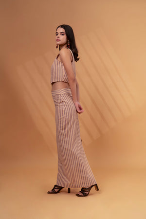 Striped Linen Short Vest With Straight Fit Maxi Skirt Co-ord