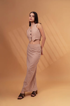 Striped Linen Short Vest With Straight Fit Maxi Skirt Co-ord