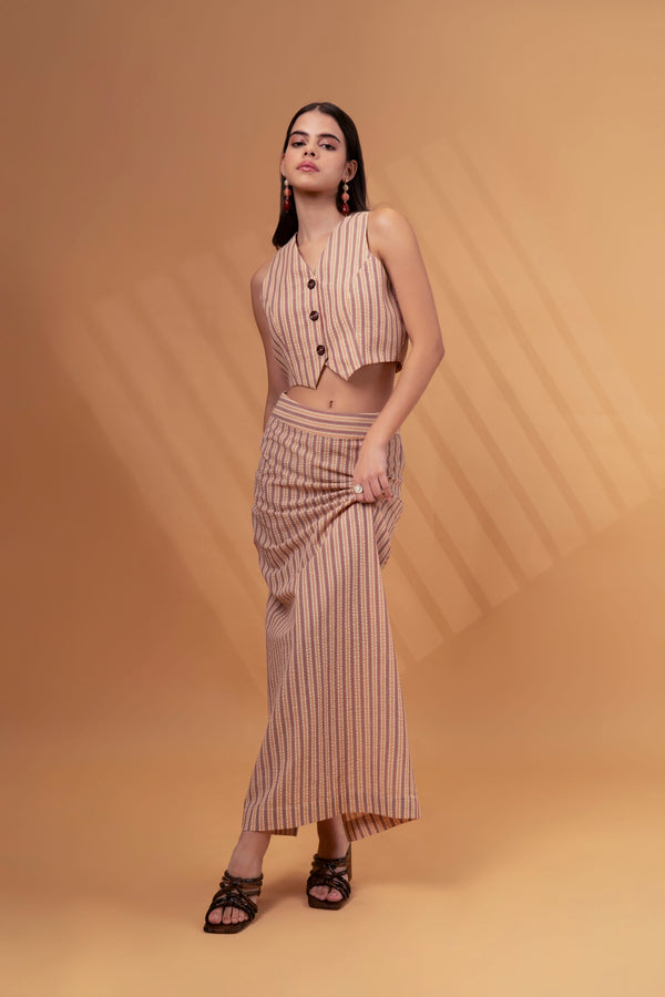 Striped Linen Short Vest With Straight Fit Maxi Skirt Co-ord