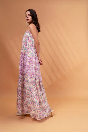 Strip Layered A-line Maxi Dress