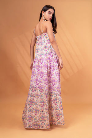 Strip Layered A-line Maxi Dress
