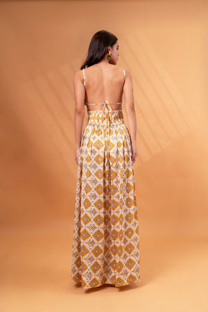 Pleated Linen Backless Maxi Dress