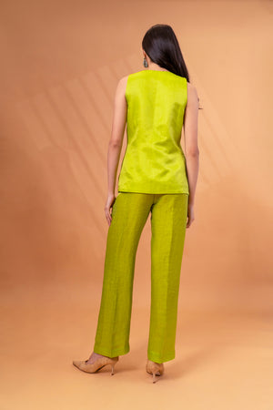 Linen Button Front Vest With Pants Co-ord