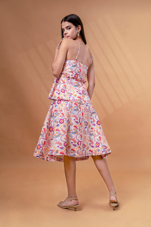 Multi-colour Linen Top And Midi Skirt Co-ord