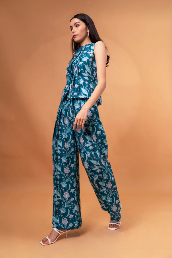 Mandarin Style Top With Straight Pants Linen Co-ord