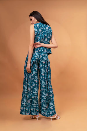 Mandarin Style Top With Straight Pants Linen Co-ord