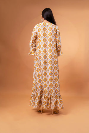 V-neck Ruffled Linen Maxi Dress