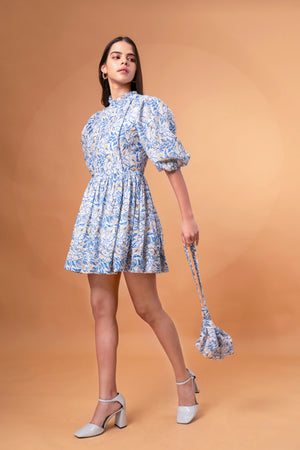 Gathered Linen Mini Dress