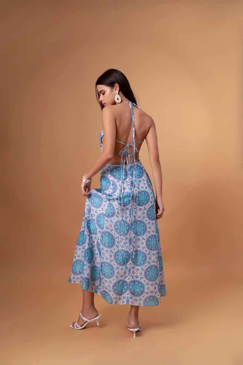 Buy Sky Blue Linen Midi Dress Online| The RealB - Main Image