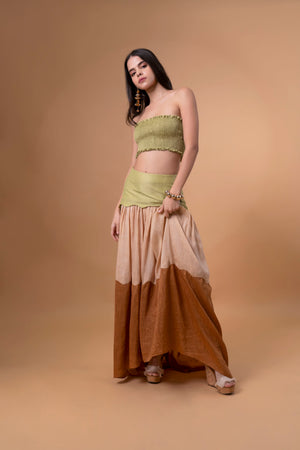 Smocked Crop Top And Tiered Tail Skirt Linen Co-ord