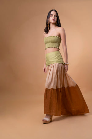 Smocked Crop Top And Tiered Tail Skirt Linen Co-ord