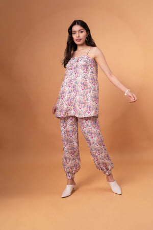 Pleated Bust Top With Pants Linen Co-ord