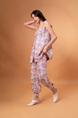 Pleated Bust Top With Pants Linen Co-ord