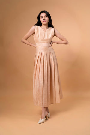 Linen Midi Pleated Dress