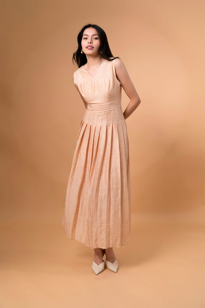 Linen Midi Pleated Dress