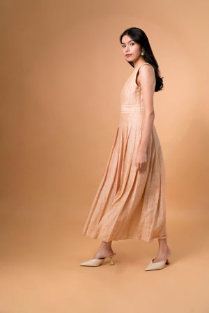 Linen Midi Pleated Dress