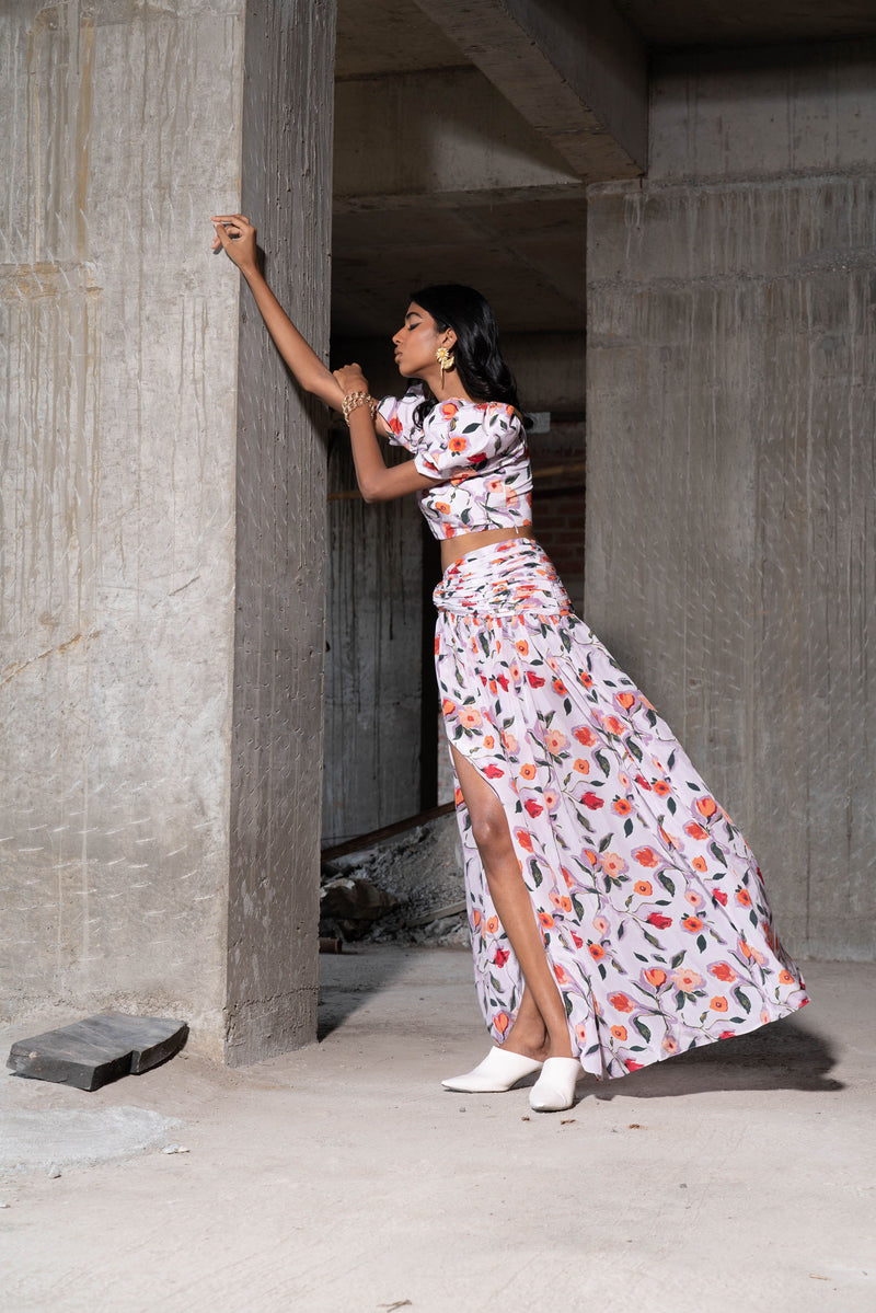 Buy Multicolour Floral Long Skirt And Crop Top Set| TheRealB