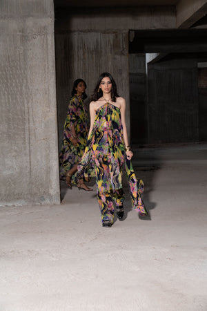 Multicolour Printed Strap Top And Pant Set