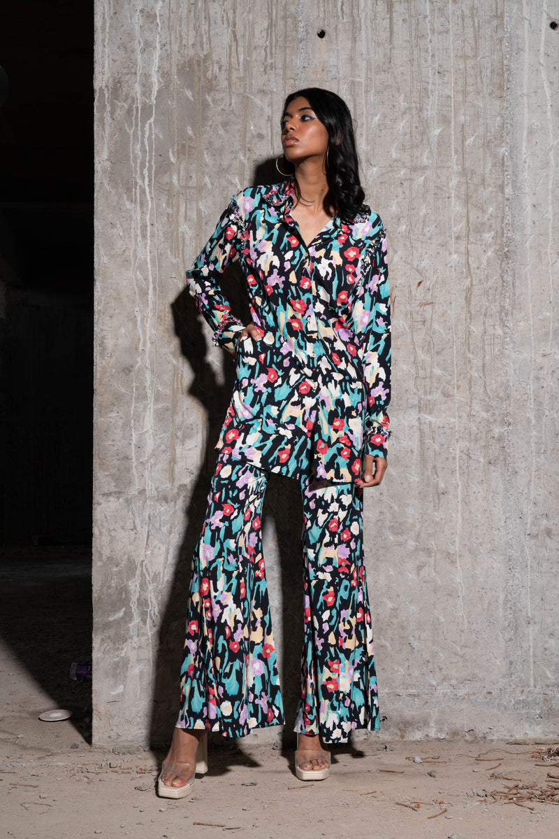 Multicolour Printed Shirt And Trouser Co Ord Set