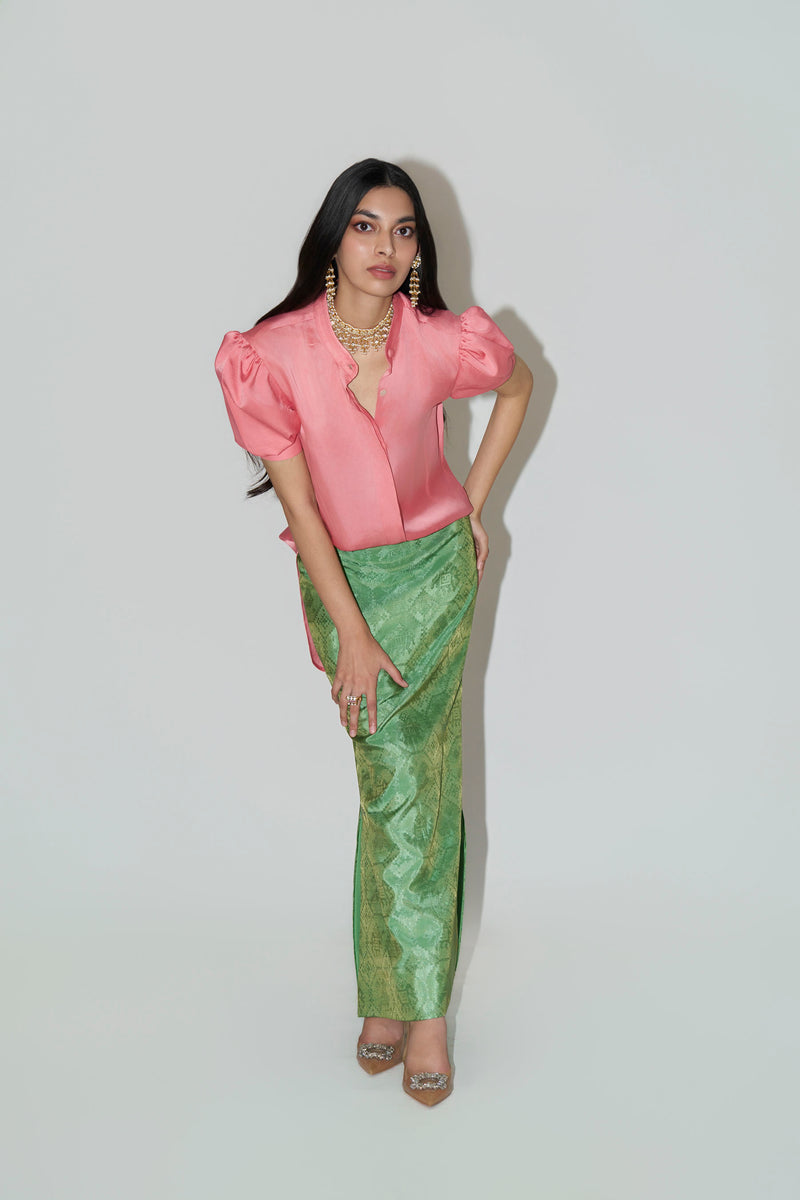 Satin Pink Top And Patlo Skirt
