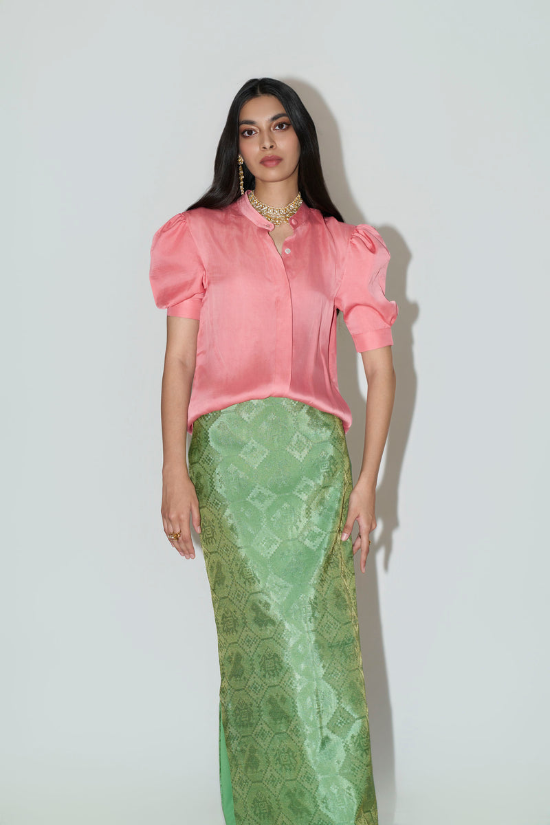 Satin Pink Top And Patlo Skirt