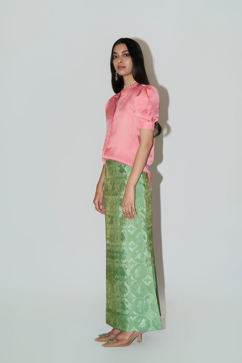 Satin Pink Top And Patlo Skirt