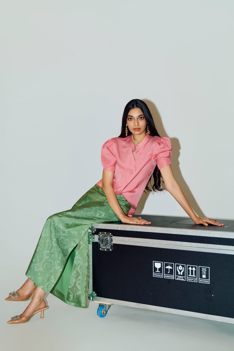 Satin Pink Top And Patlo Skirt