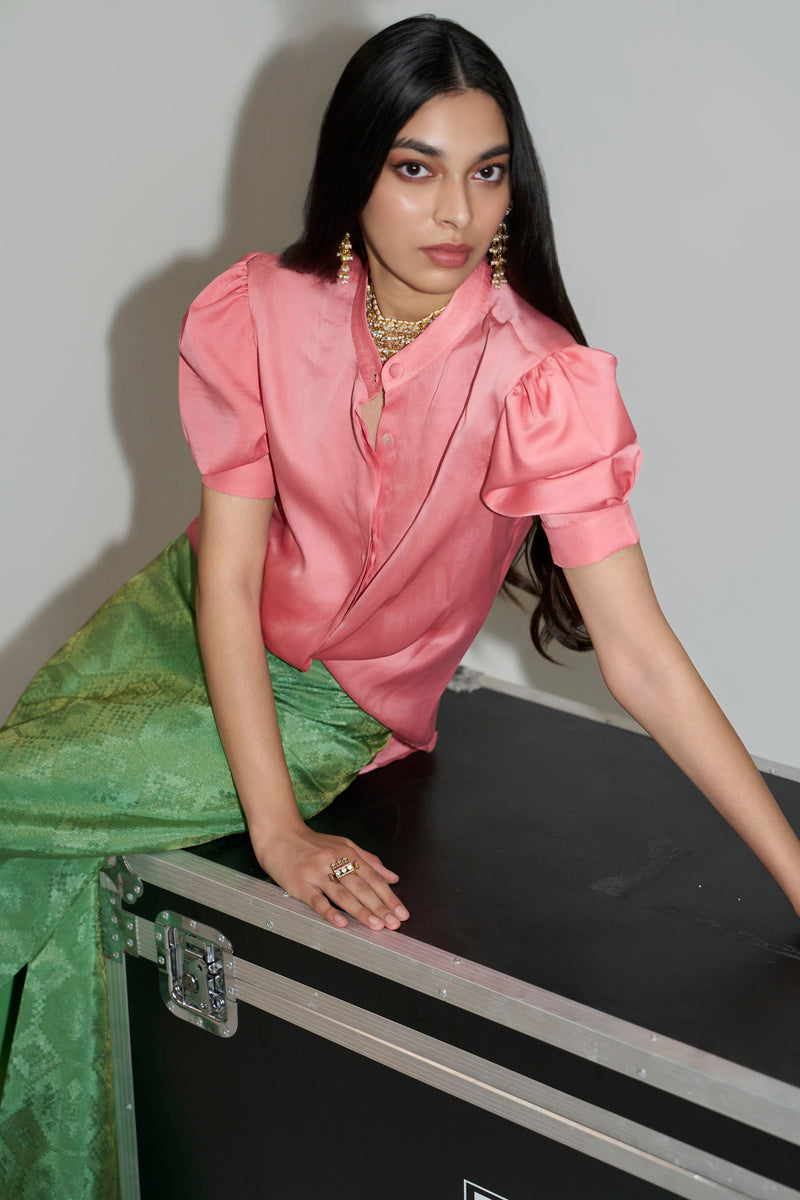 Satin Pink Top And Patlo Skirt