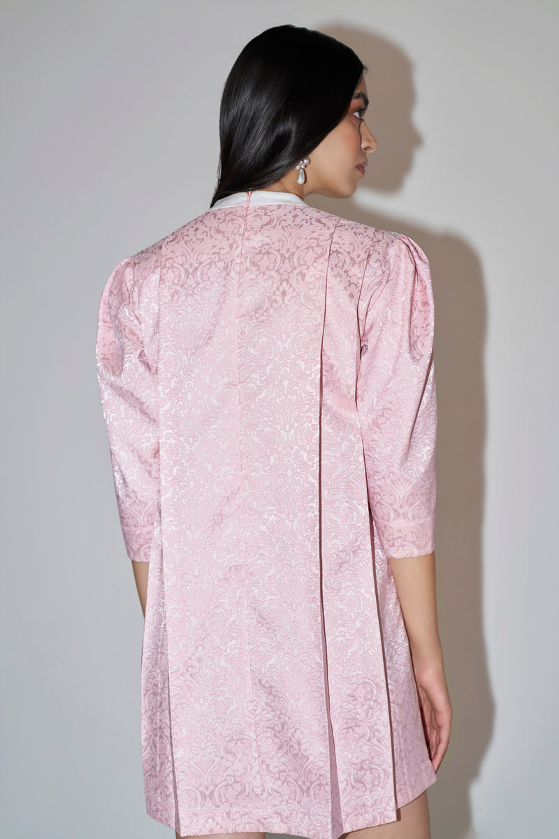 Pink Jacquard Embellished Mini Dress