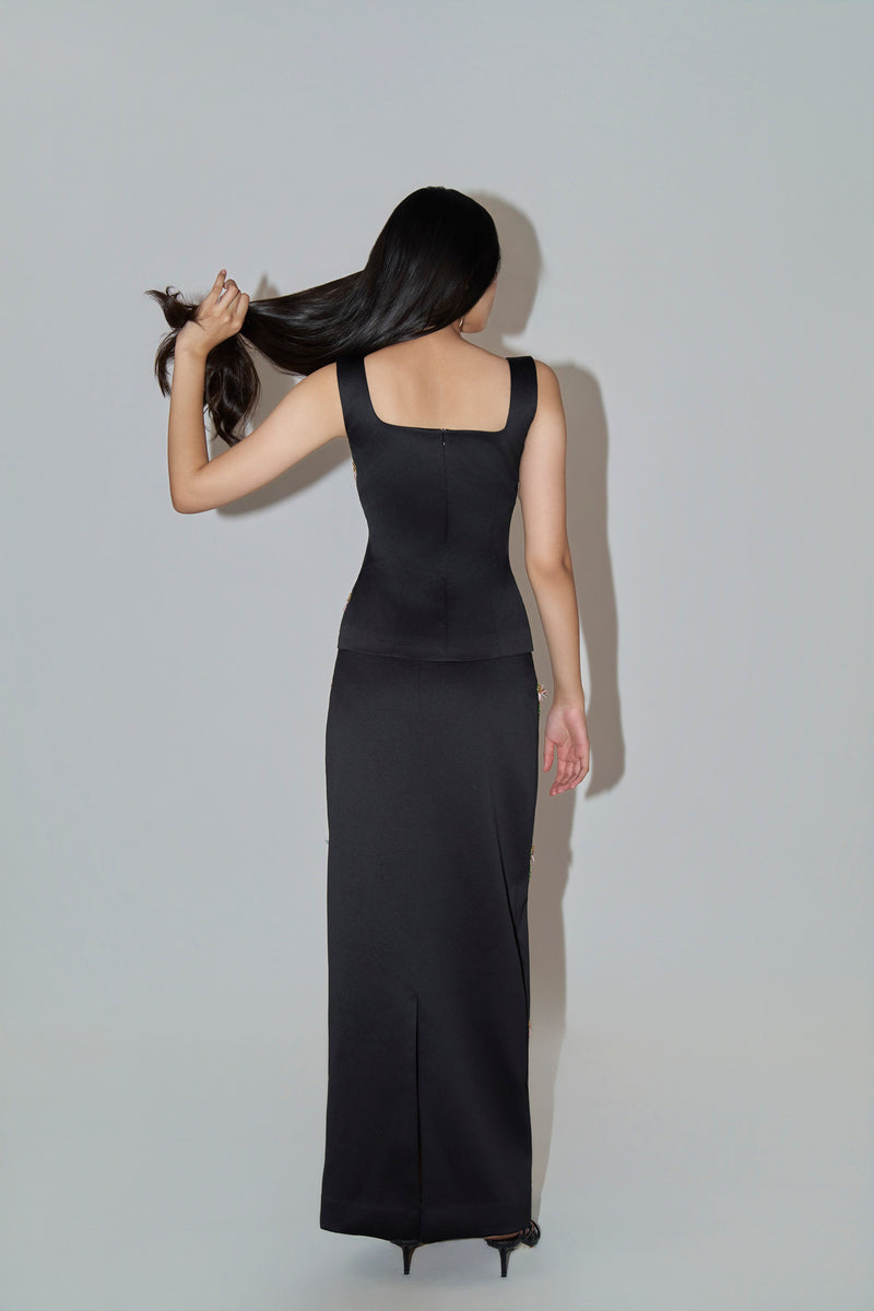 Black Hand-Embellished Floral Coord Set