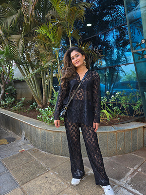 Black Lace Top & Pant Co-Ord Set