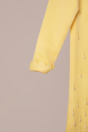 BUTTER YELLOW EMBELLISHED ROUND NECK WOMEN'S DRESS