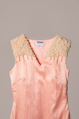 PEACH WOMEN'S MINI DRESS WITH EMBELLISHMENTS