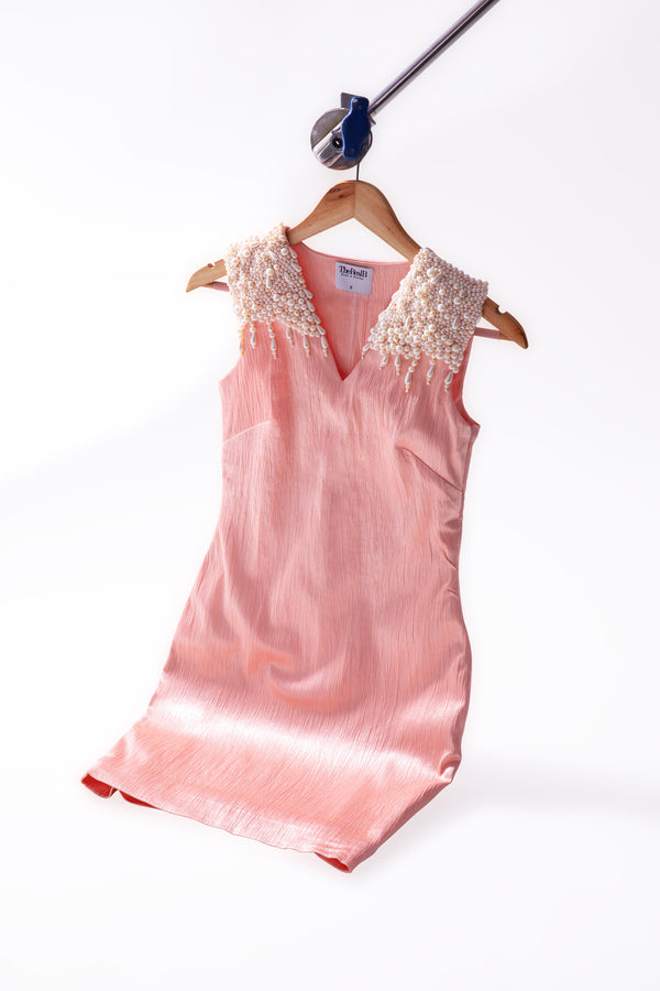 PEACH WOMEN'S MINI DRESS WITH EMBELLISHMENTS