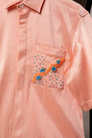 Peach Embellished Pocket Men's Shirt