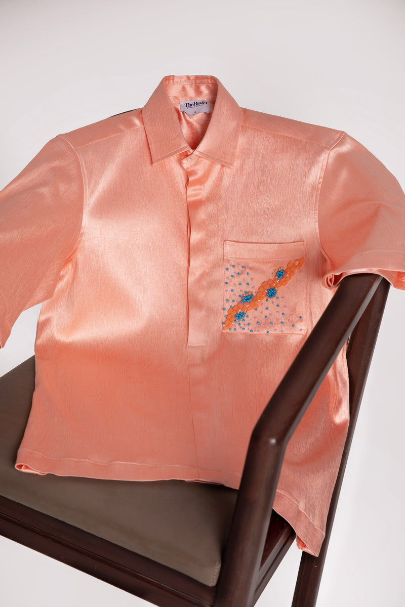 Peach Embellished Pocket Men's Shirt