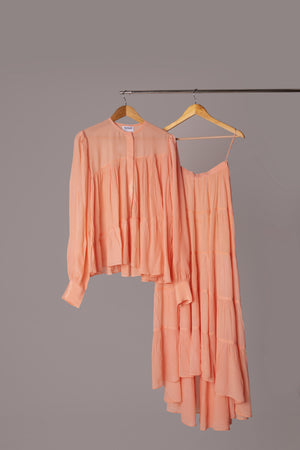 PEACH CRAPE GATHERED CO-ORD