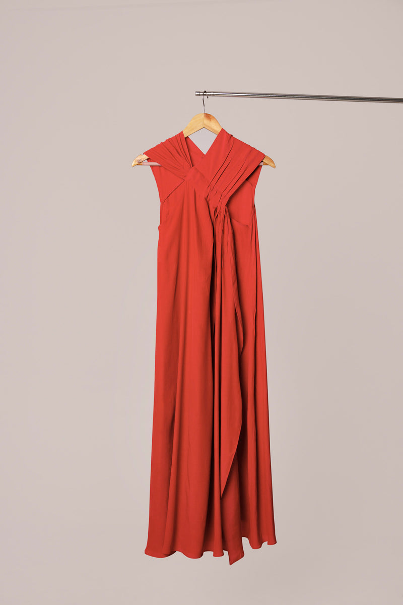 RED SLEEVELESS MAXI DRESS