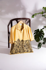 Mustard Handcrafted Embroidery Men's  Satin Shirt