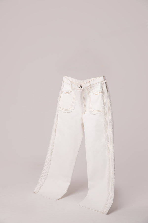 Textured White Denim Men's Pants