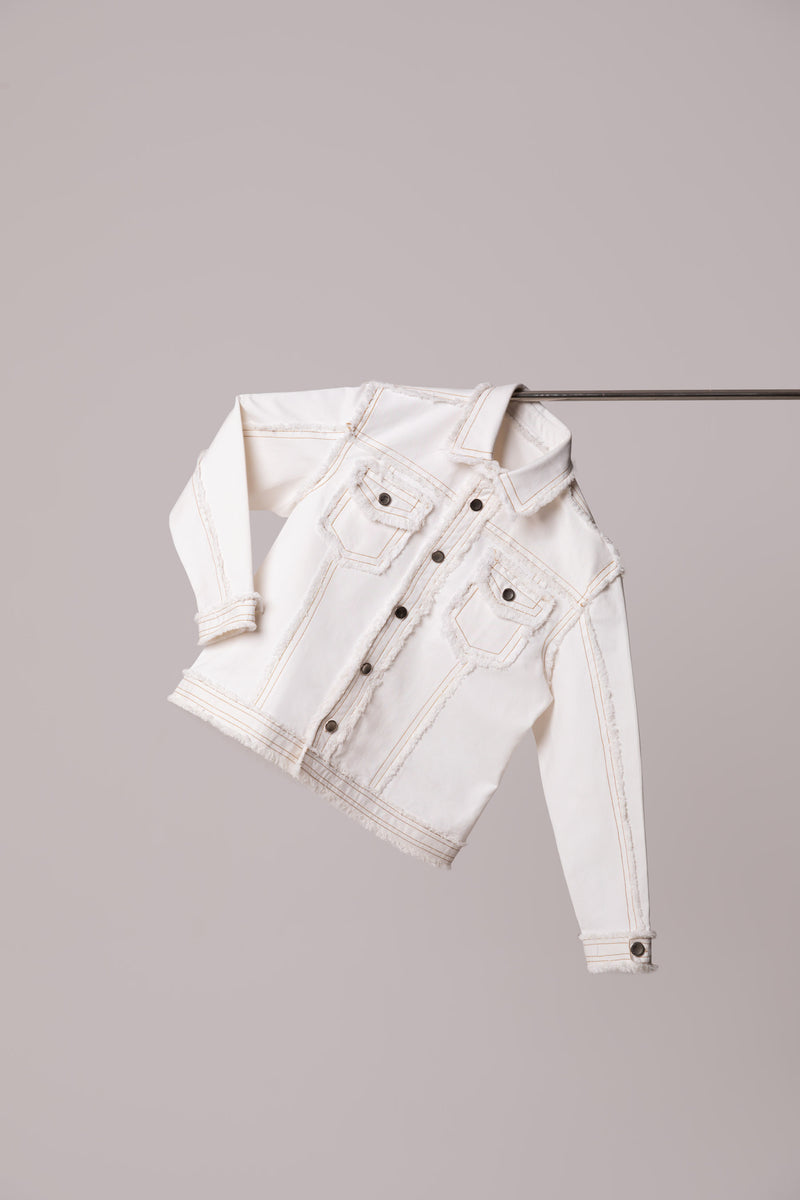 Textured White Denim Men's Jacket