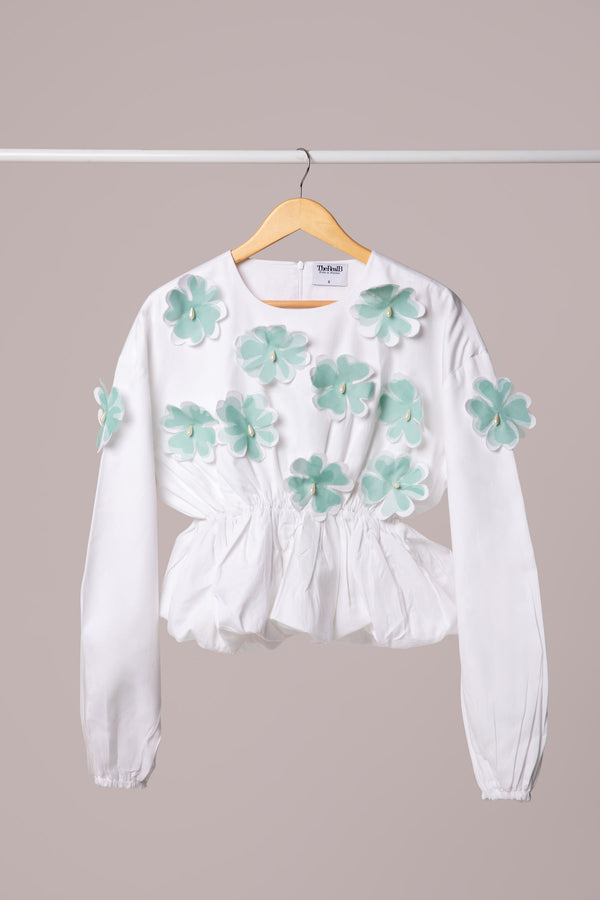 White Peplum flower embroidered women's Top